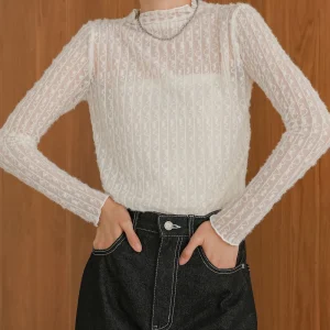 sheer shaggy high neck top